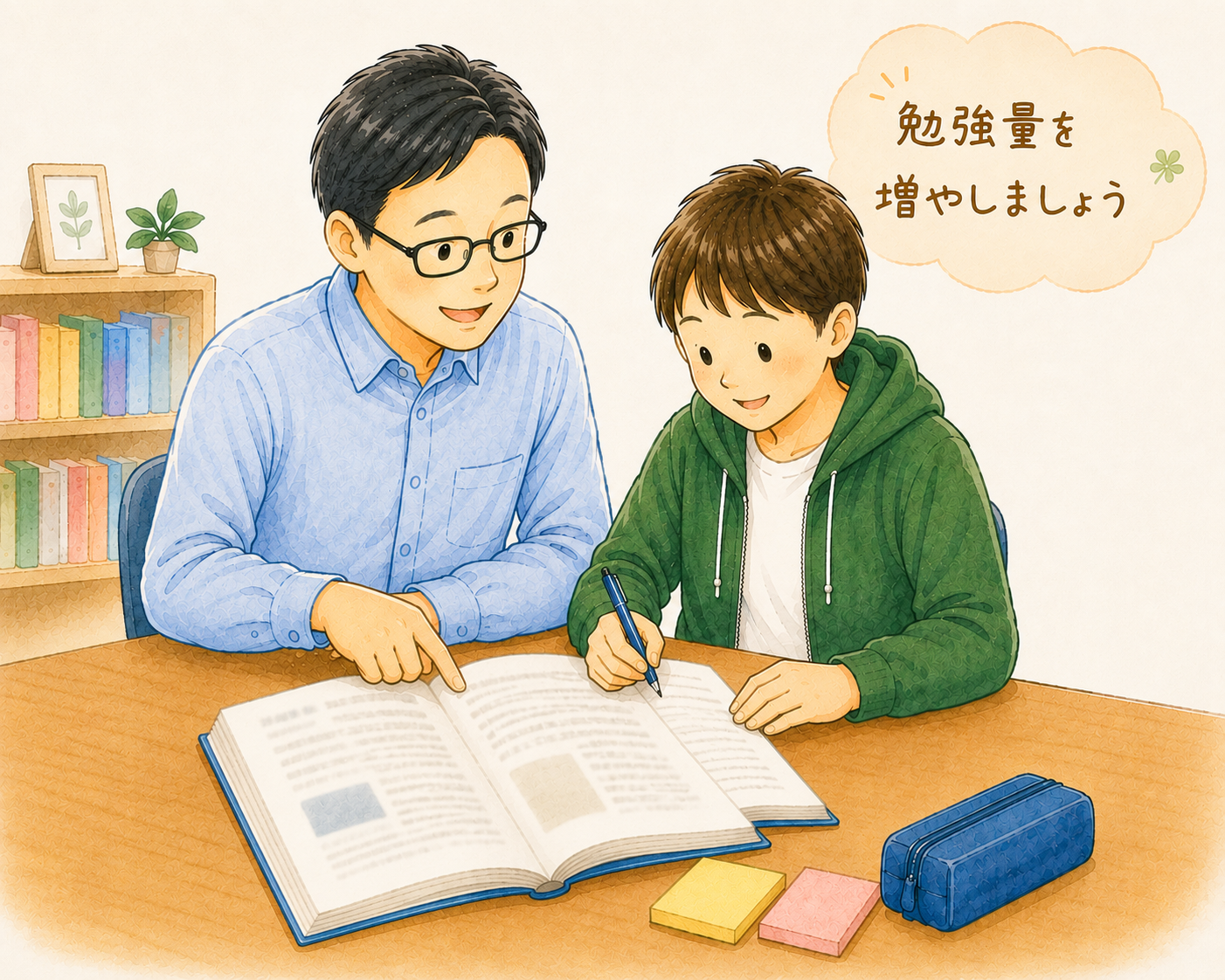 千葉県印西市平賀学園台の個別指導、補習の床井塾、指導の特徴を伝えるイラストイメージ